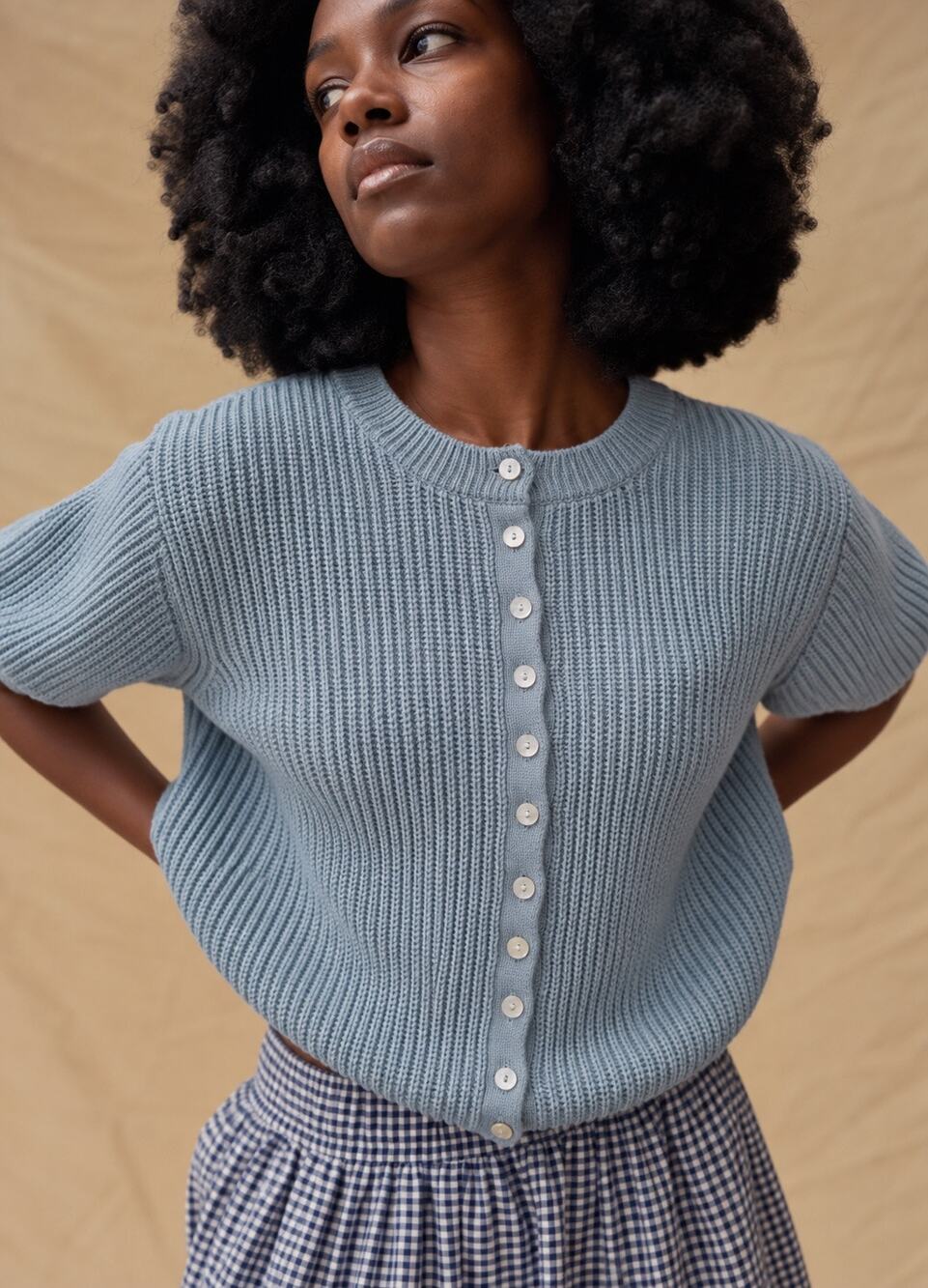 Sonderhaus Coastal Cardigan Light Blue Organic Cotton Large
